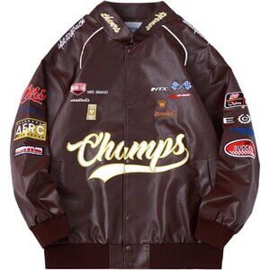 Unisex Brown Aelfric Eden Faux Leather Racing Jacket Oversized Biker Street wear